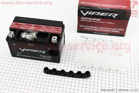 Аккумулятор мото скутер 7(6)Аh VTX7A-BS кислотный (Viper) размер L150*W85*H95mm) 348027+ фото