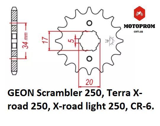 Зірка веде 13 зубів. 520 шаг. GEON Scrambler 250,Terra X-road 250,X-road Light 250,CR 6. 11300 фото